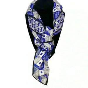Vintage Silk Scarf in Blue Silver and Black Retro Design by Anne Klein